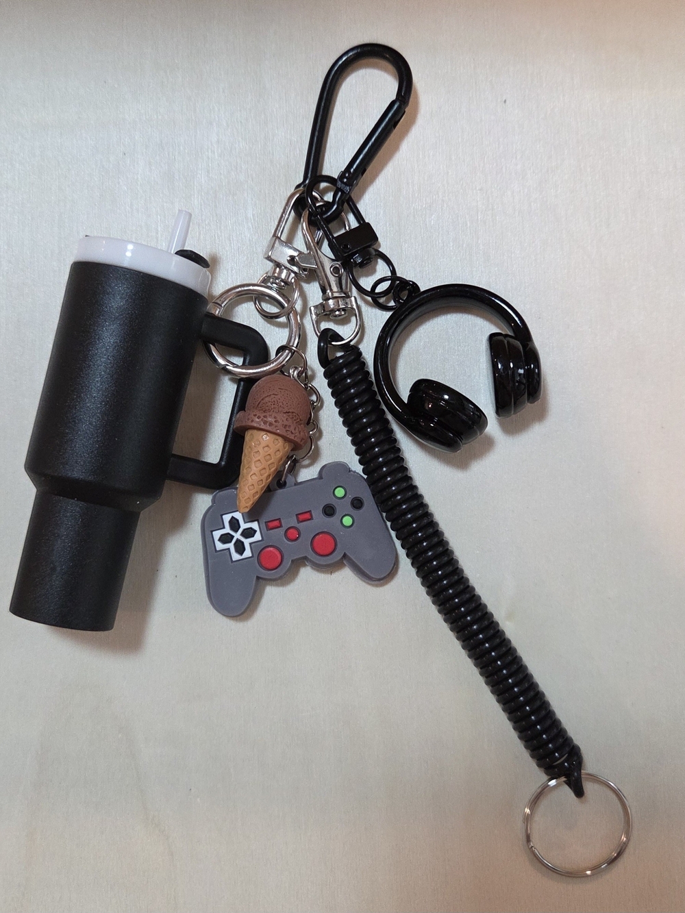 NWT Aesthetic Black Tumbler Keychain 🥤 Retro Gaming Spiral Wristlet Gift